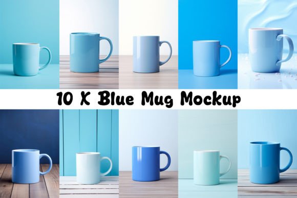 10 X Blue Mug Mockup