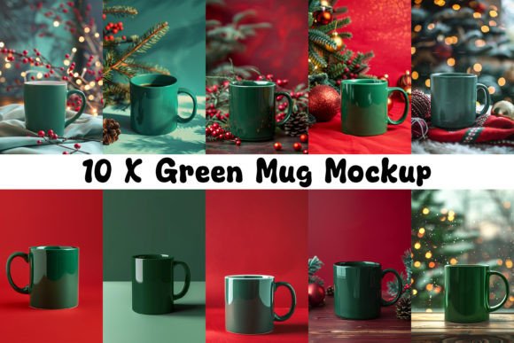 10 X Green Mug Mockup