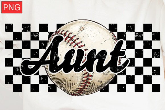 Baseball Aunt Checkered Distressed PNG