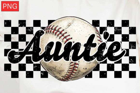 Baseball Auntie Checkered Distressed PNG