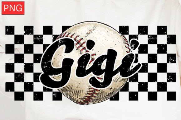 Baseball Gigi Checkered Distressed PNG