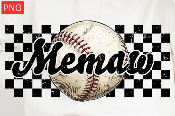 Baseball Memaw Checkered Distressed PNG