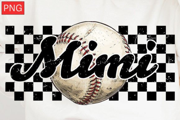 Baseball Mimi Checkered Distressed PNG