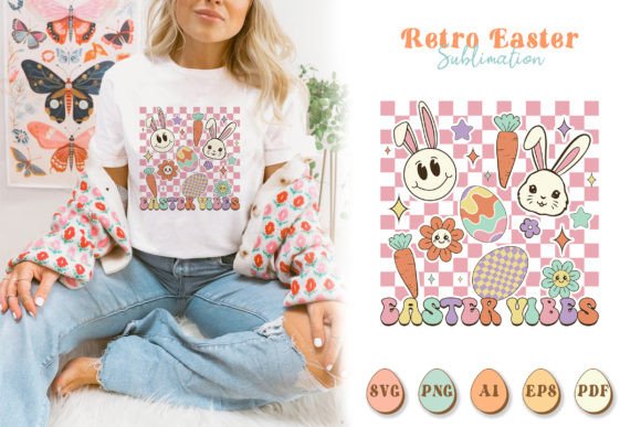 Retro Easter Vibes Smiley Face PNG