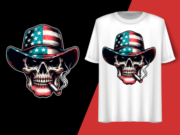 Skeleton Holding Cigarette American Flag