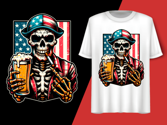 Skeleton Holding Cigarette and Beer