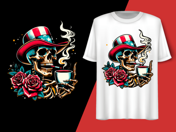 Vintage Skeleton Holding Coffee Vector