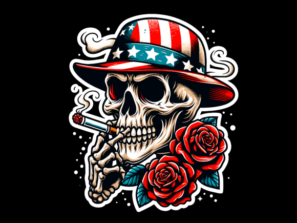 Vintage Skull Smoking American Flag