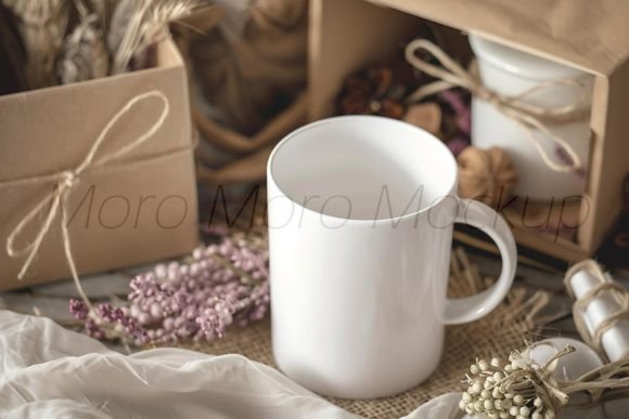 White Coffee Mug Inside Giftbox Mockup